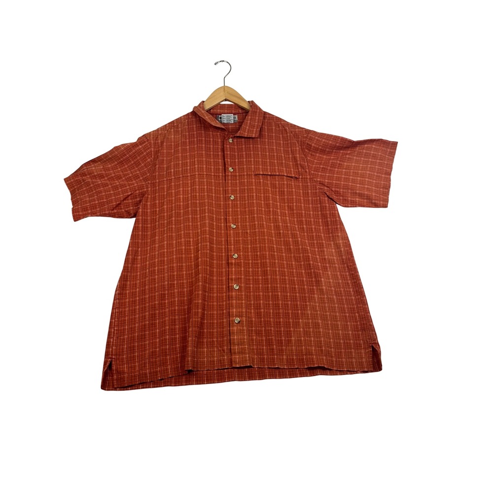 Columbia Vertex Mens XL Short Sleeve Button Down Shirt Orange Plaid Outdoor